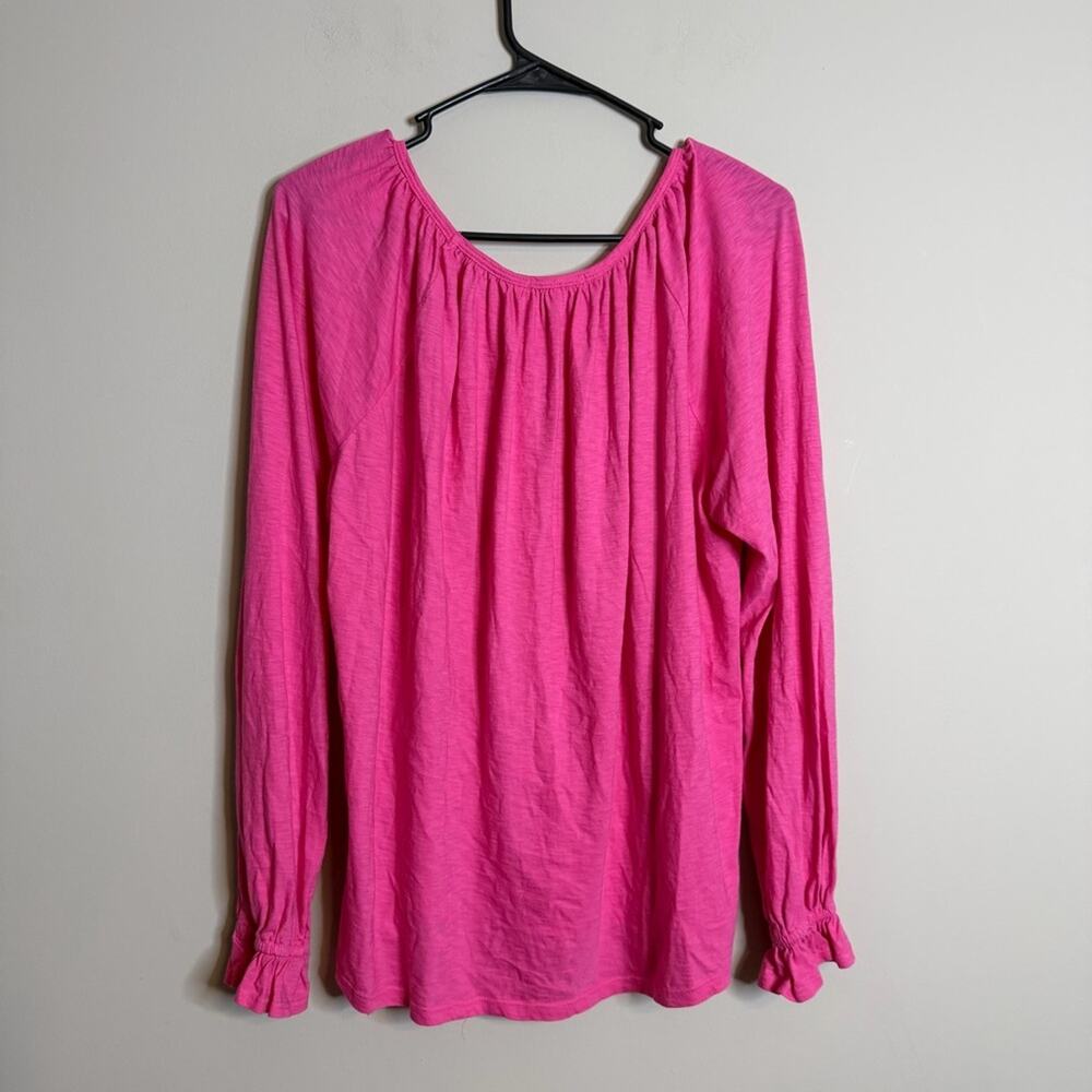 Sundry Gathered Raglan Long Sleeve Top Peasant Style Hot Pink Size 2 Medium - Picture 7 of 8